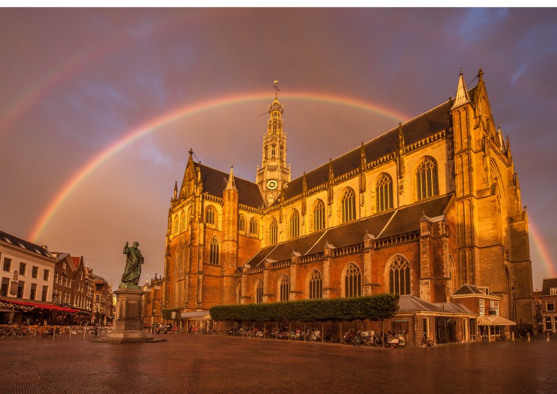 rainbow on top of church