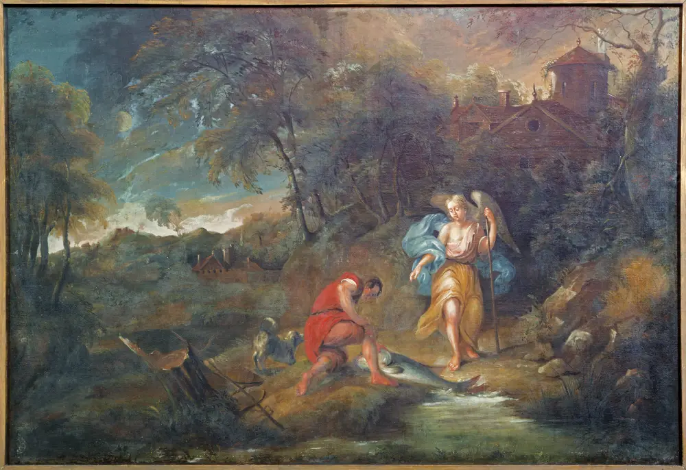 A painting of Archangel Raphael and Tobias in the Book of Tobit.